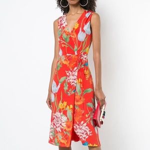 New Alice & Olivia Silk Floral Midi Wrap Dress